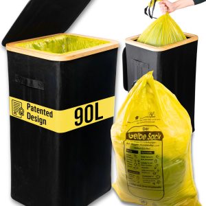 Deco haus® 90L odpadkový koš [přídavný vnitřní sáček] - Stojan na pytle na odpadky - Koš na odpadky - Koš s víkem - Kuchyňský odpadkový systém - Robustní stojan na pytle na odpadky - Černý