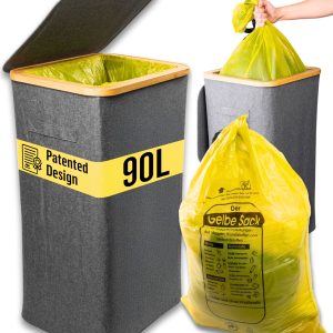 Deco haus® 90L odpadkový koš [přídavný vnitřní sáček] - Stojan na odpadkové pytle - Koš na odpadkové pytle - Koš s víkem - Kuchyňský odpadkový systém - Robustní stojan na odpadkové pytle - Šedý